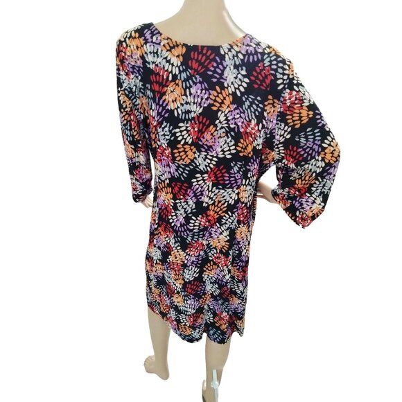 Avenue Plus Size 22/24 Dress Faux Wrap Abstract Leaf Print 3/4 Sleeves Tie Waist - Picture 6 of 9